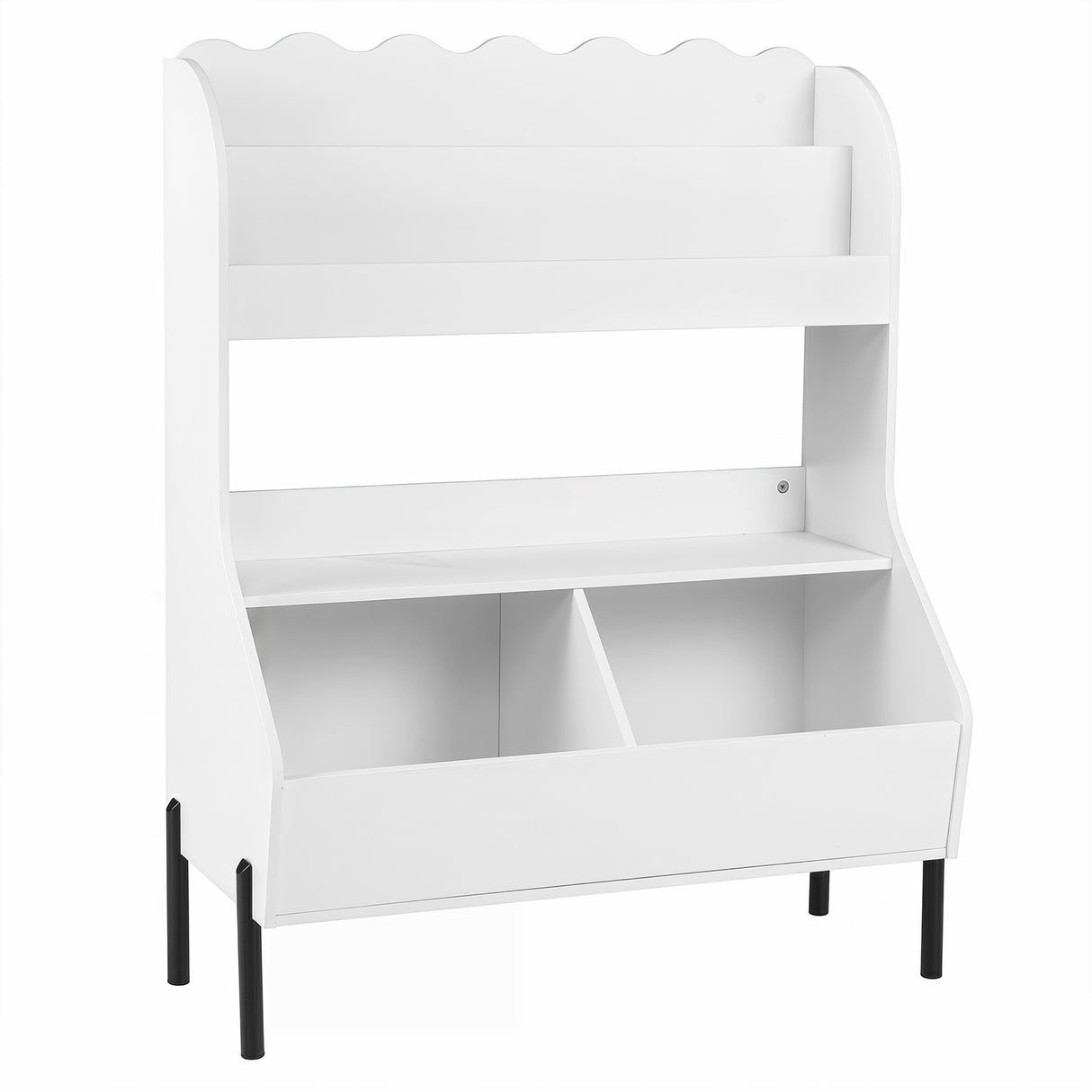 Kids Toy Storage Organizer, Wooden Montessori Bookshelf with 2 Storage Bins and Open Shelf
