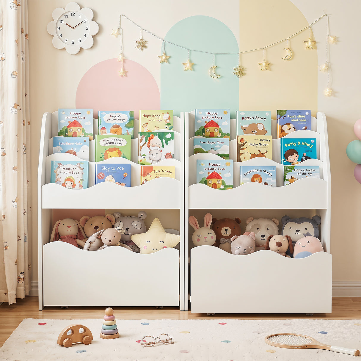 Kids Bookshelf and Toy Storage Organizer, 3-Tier Wooden Kids Book Shelf