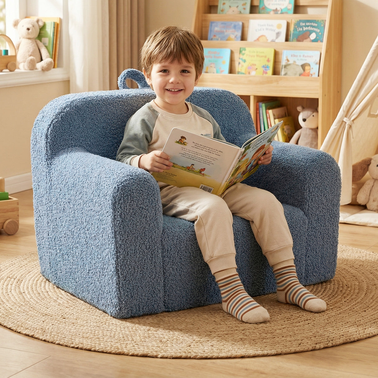 Toddler Foam Couch with Soft Fleece Fabric Cover for Playroom