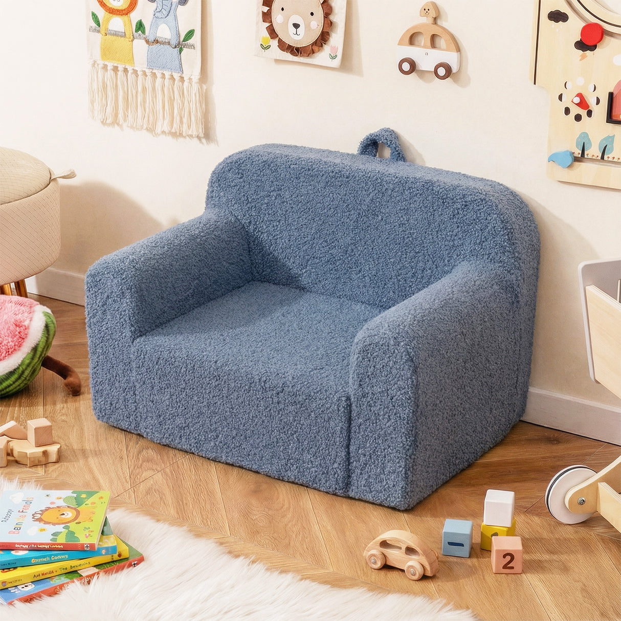 Toddler Foam Couch with Soft Fleece Fabric Cover for Playroom