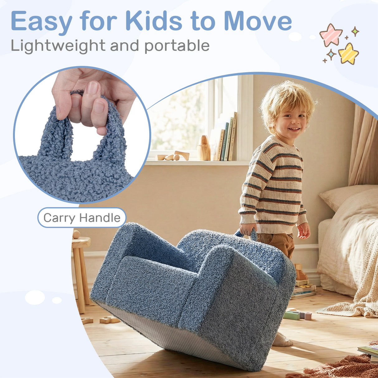 Toddler Foam Couch with Soft Fleece Fabric Cover for Playroom