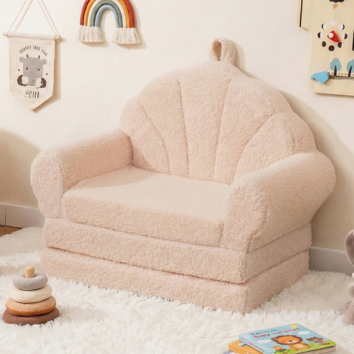 2-in-1 Kids Flip Out Sofa with Soft Fabric Cover for Playroom