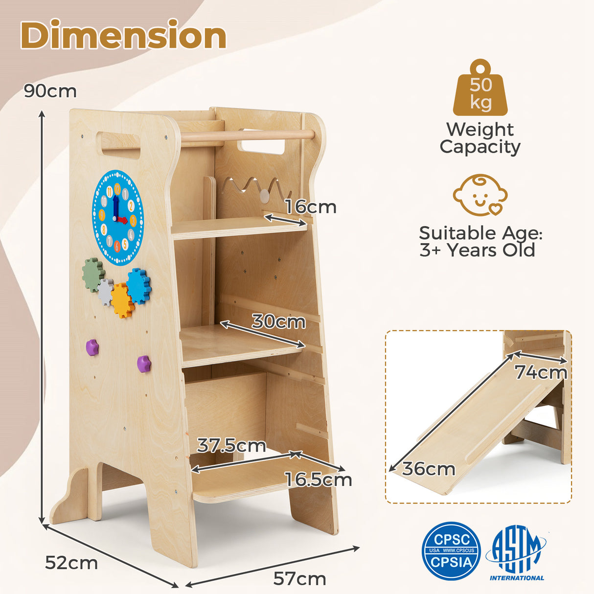 4-in-1 Toddler Tower with Chalkboard Slide Montessori Games