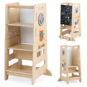 Wooden Toddler Kitchen Stool Helper, Kids Kitchen Step Stool, Anti-Tip Montessori Tower, Gift for Kids 3+