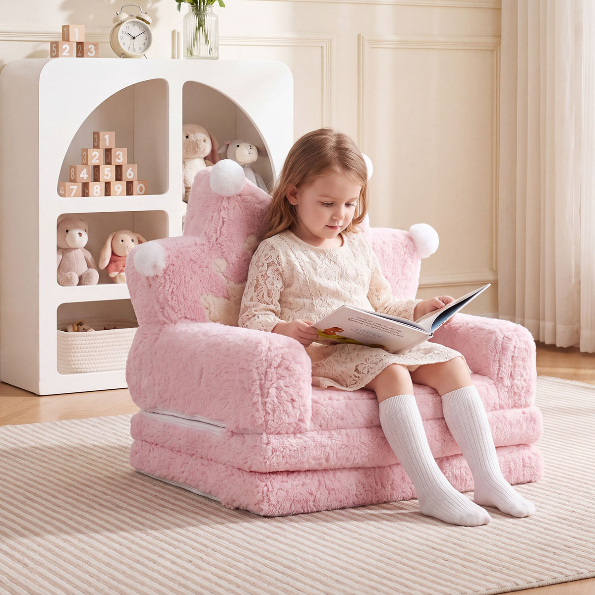 2-in-1 Foldable Kids Sofa Bed, Convertible Lounger for Toddlers