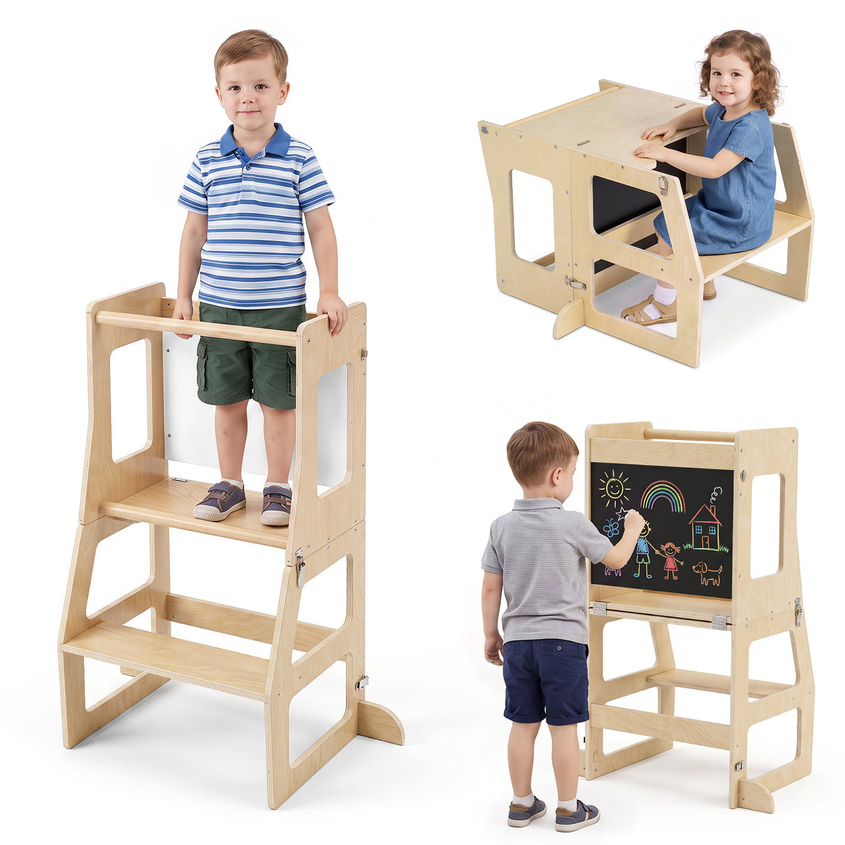 BABY JOY 3-in-1 Foldable Kitchen Standing Tower for Toddlers