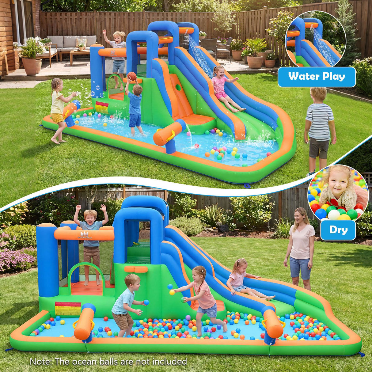 Inflatable Water Slide Park Kids Inflatable Bounce House with Slide Jumping Area without Blower