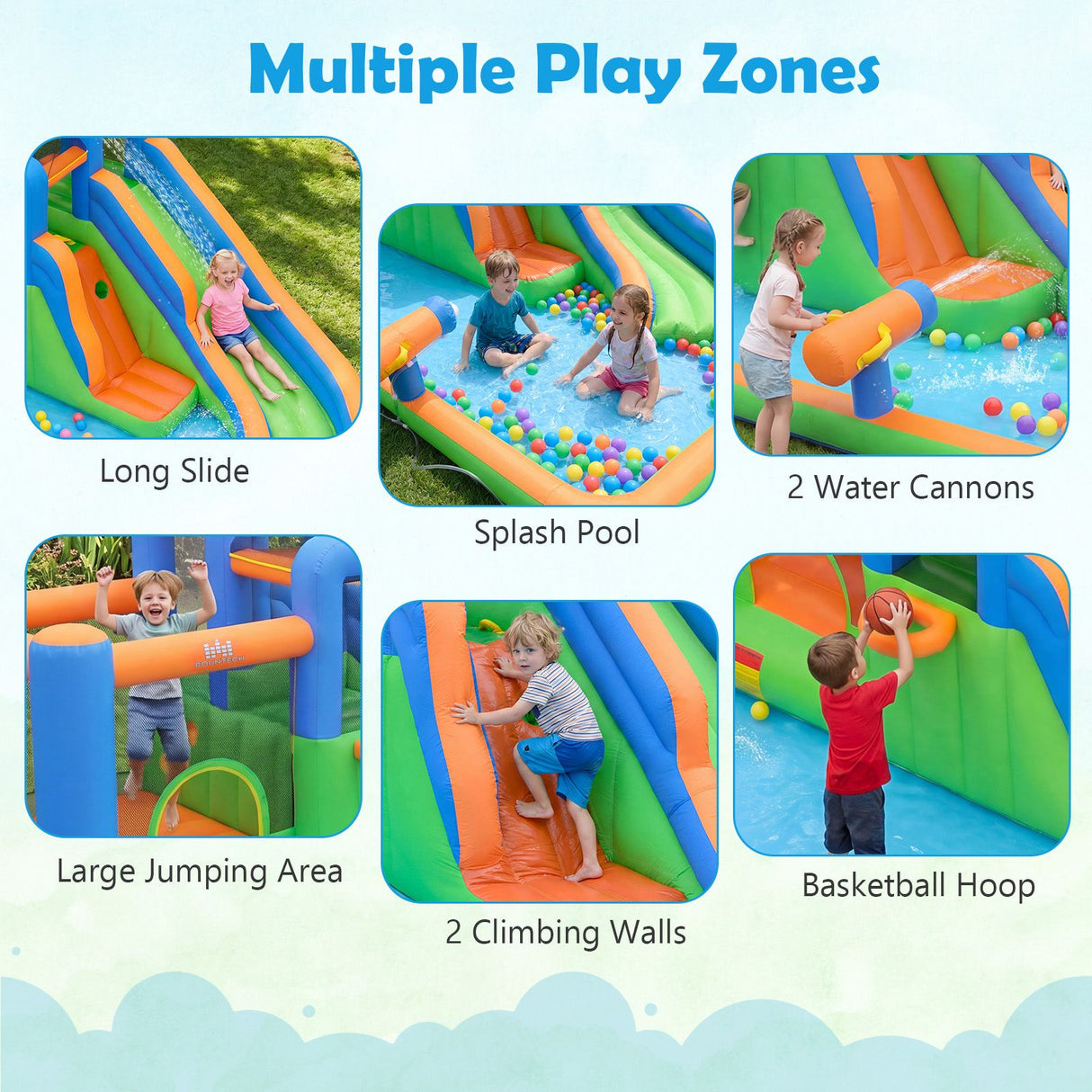 Inflatable Water Slide Park Kids Inflatable Bounce House with Slide Jumping Area without Blower