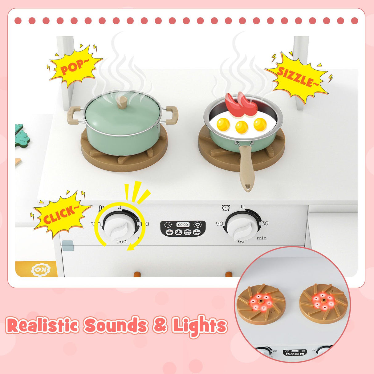 Interactive Wooden Playset with Retractable Countertop for Ages 3+