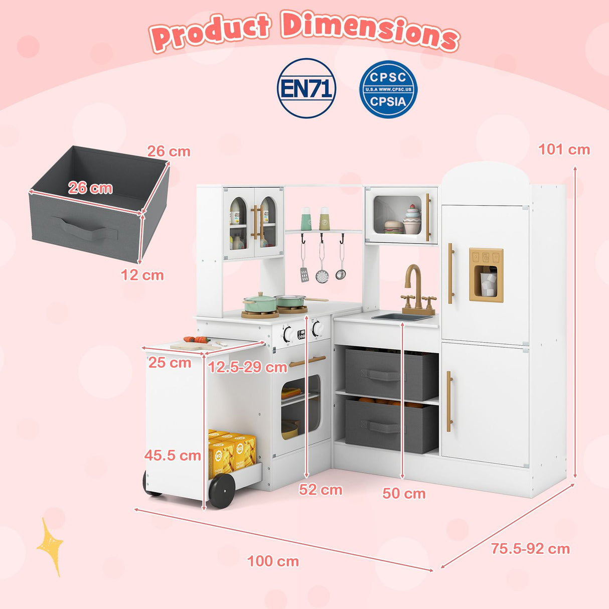 Interactive Wooden Playset with Retractable Countertop for Ages 3+