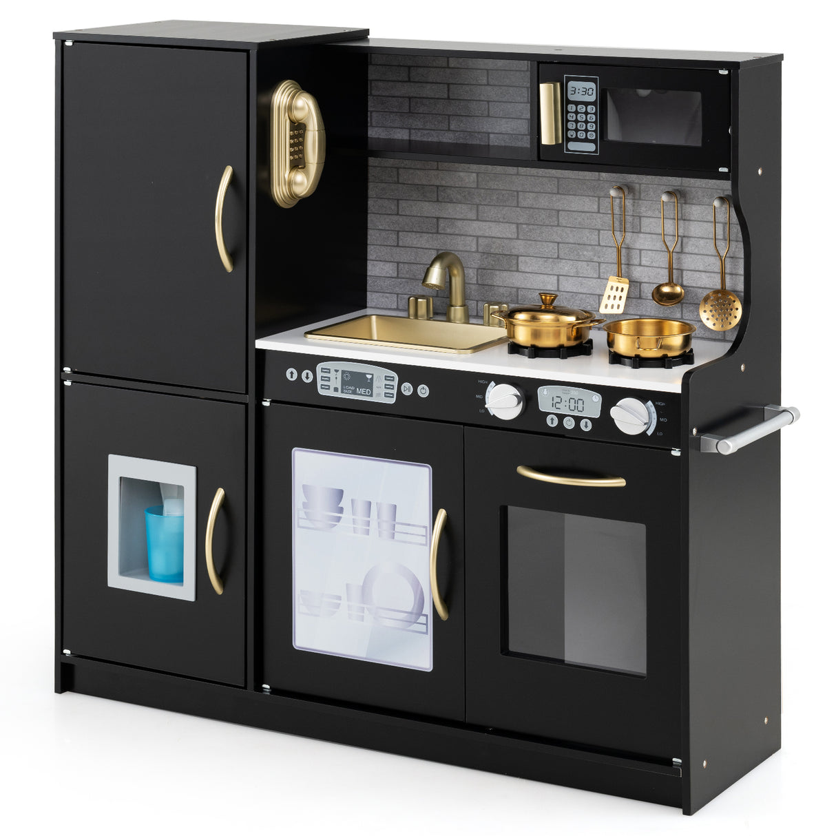 HONEY JOY Pretend Play Kitchen, Toddler Kitchen Playset w/Blackboard, Phone, Microwave, Ice Maker, Dishwasher & Oven