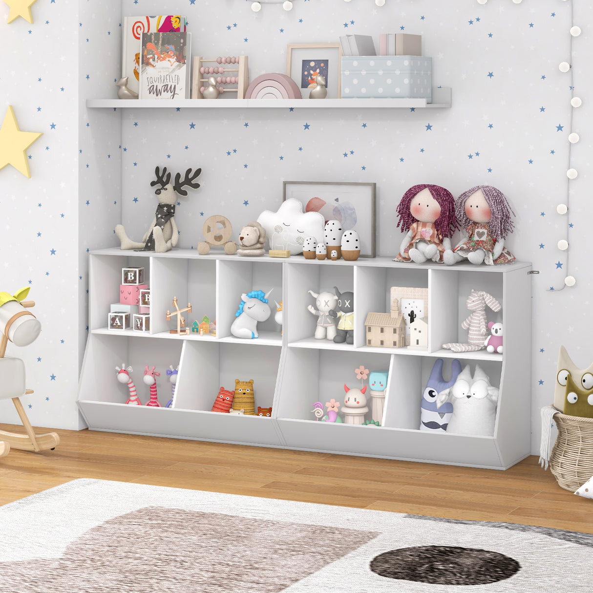 5-Cubby Kids Toy Storage Organizer, Wooden Children Bookcase Bookshelf