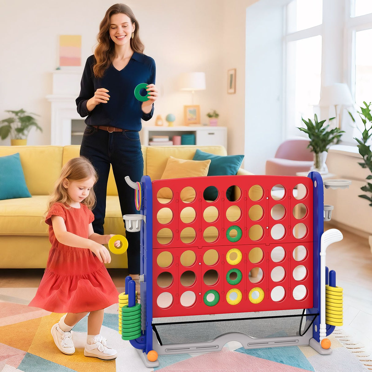 Jumbo 4-to-Score Game with Ring-toss and Basketball for Parties