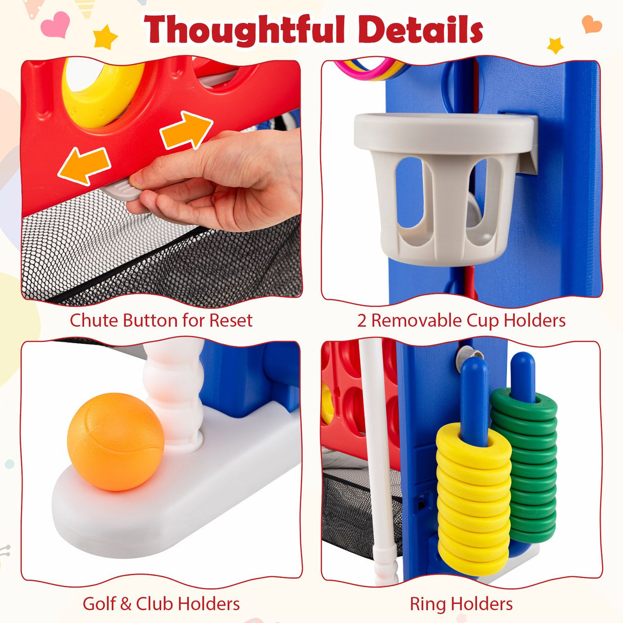 Jumbo 4-to-Score Game with Ring-toss and Basketball for Parties