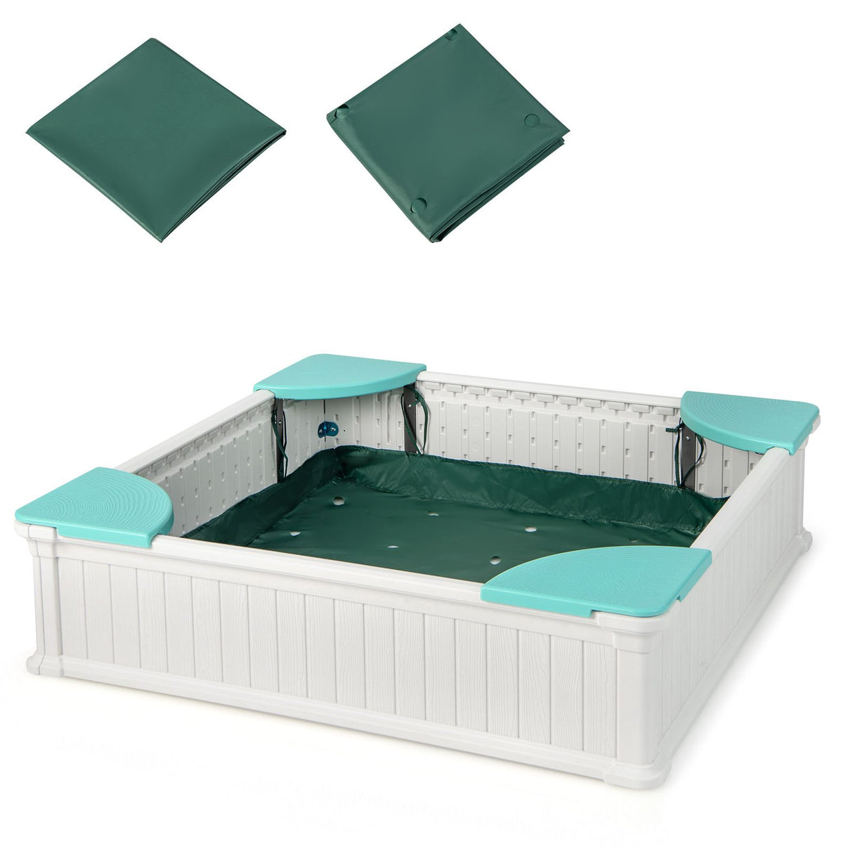 Kids Outdoor Sandbox Large HDPE Sandpit Play Toy Gift w/Cover & 4 Corner Seats