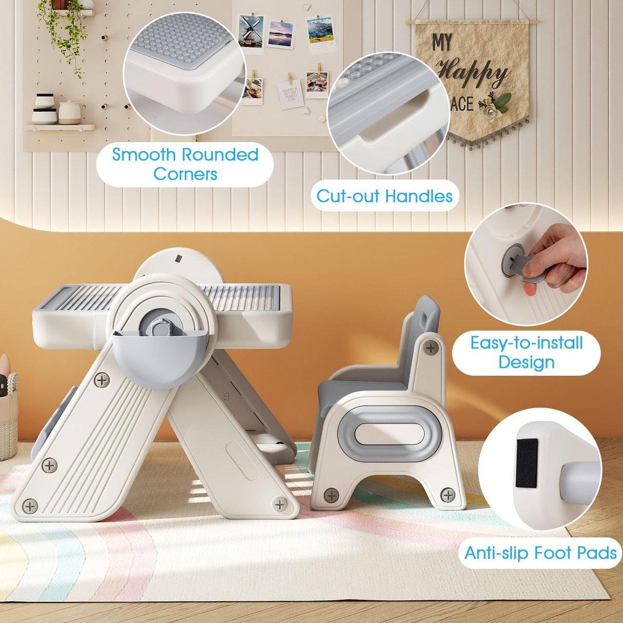 9-in-1 Kids Activity Table and Chair Set with 3 Heights and Book Rack