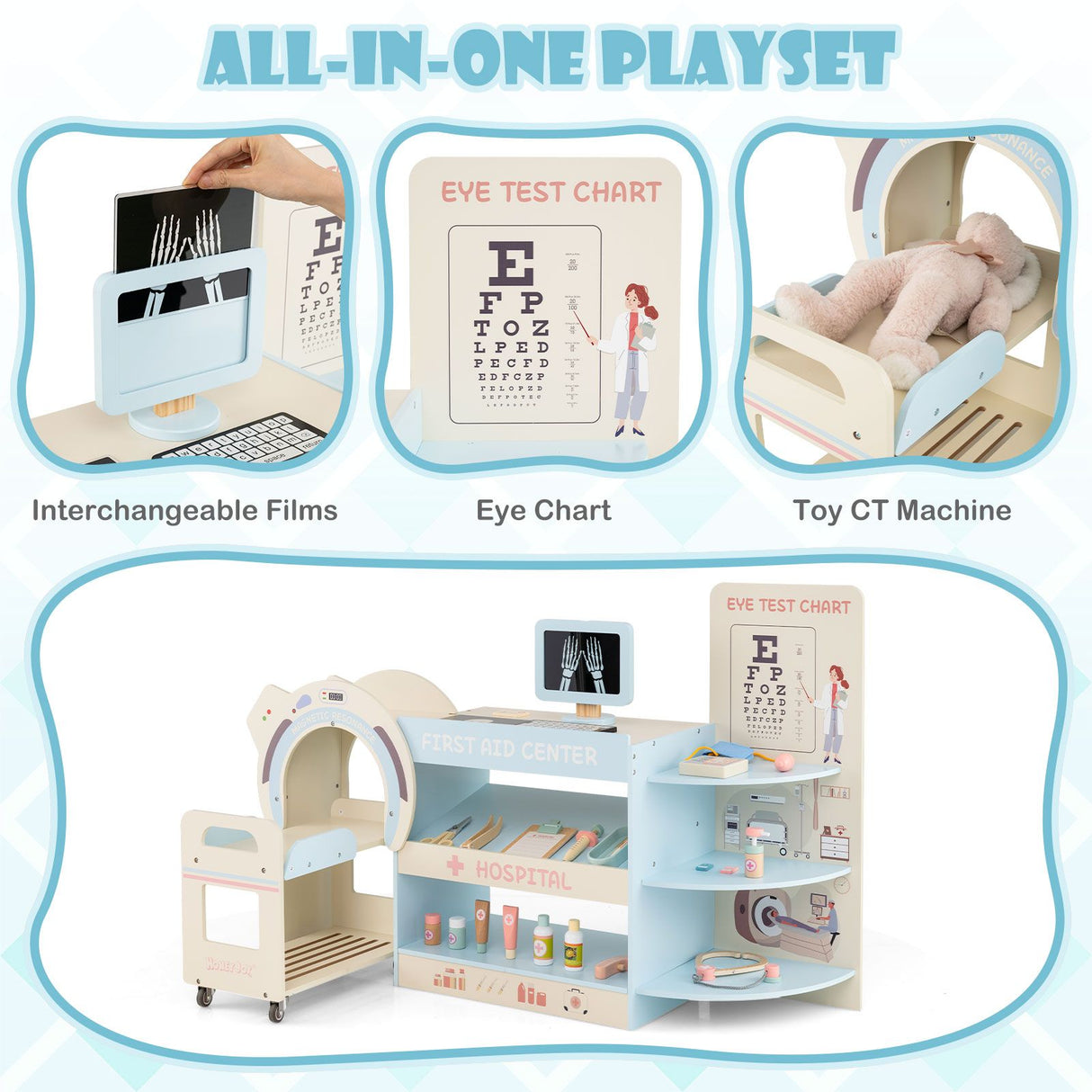 Kids Doctor Play Set with Eye Chart and Toy CT Machine for Kids
