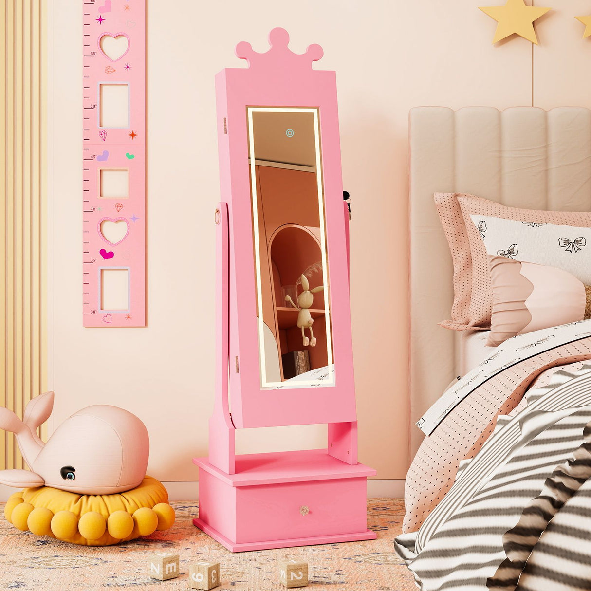 Kids Jewelry Cabinet with 2 Tilt Angles and 4 Sensor Lights