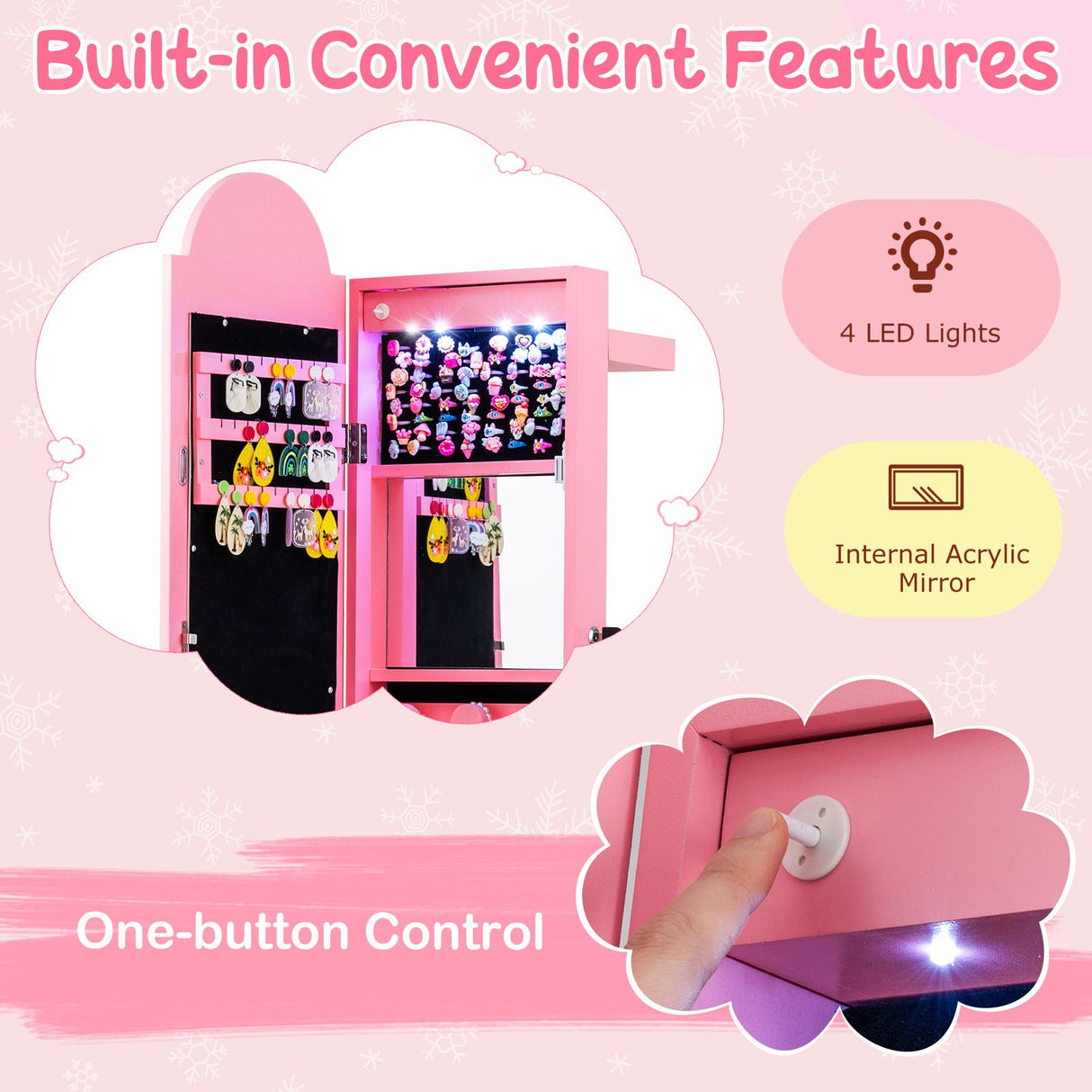 Pink toy vending machine with LED lights and acrylic mirror on a pink background