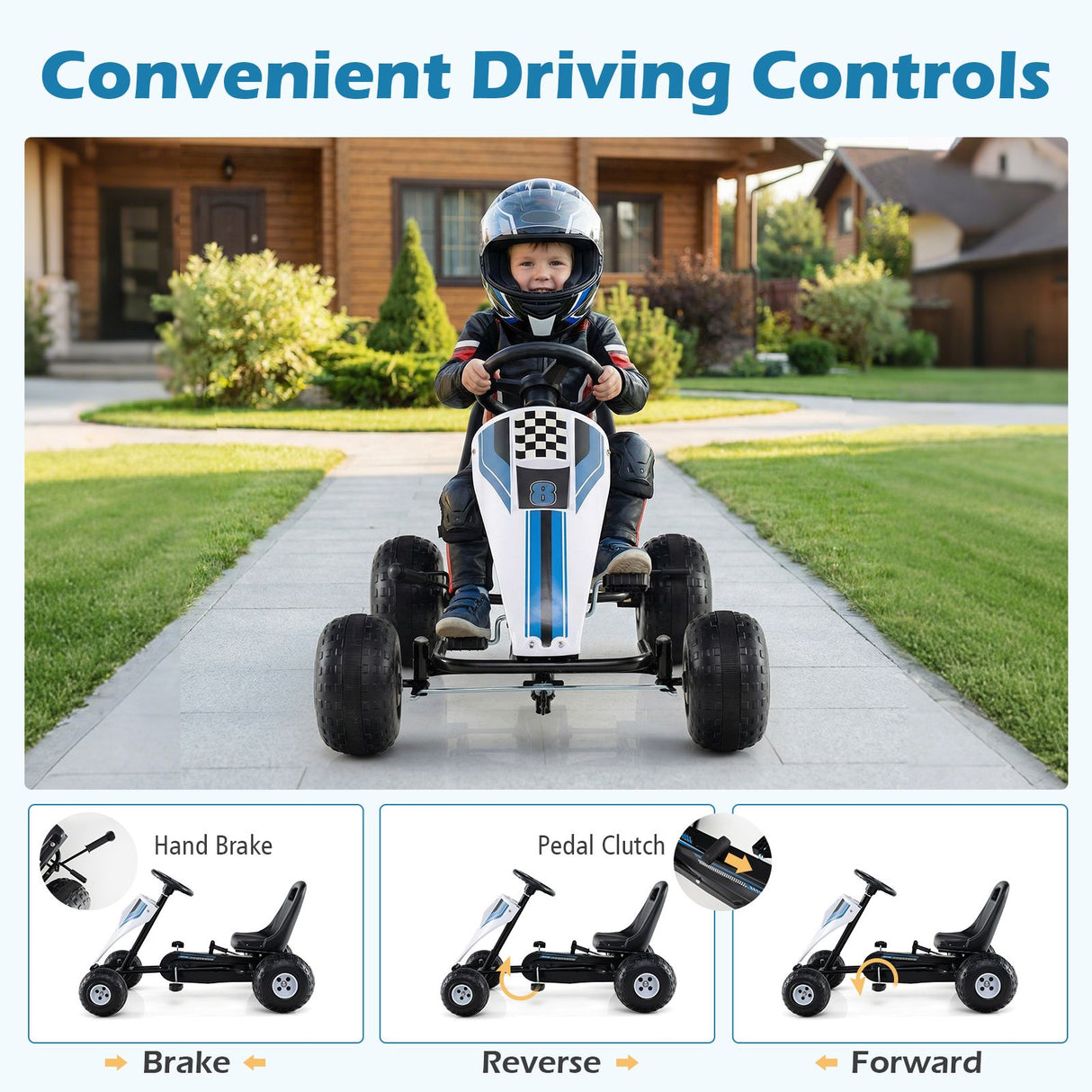 Kids Pedal Go Kart with Ergonomic Seat and Wear-Resistant Wheels for Boys and Girls