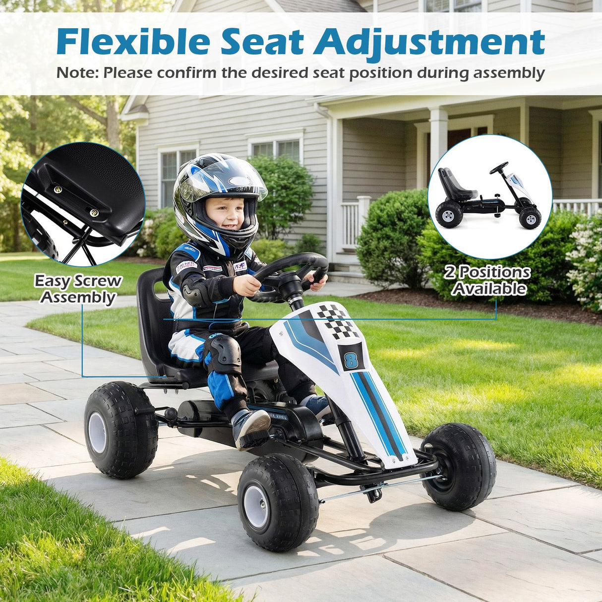 Kids Pedal Go Kart with Ergonomic Seat and Wear-Resistant Wheels for Boys and Girls