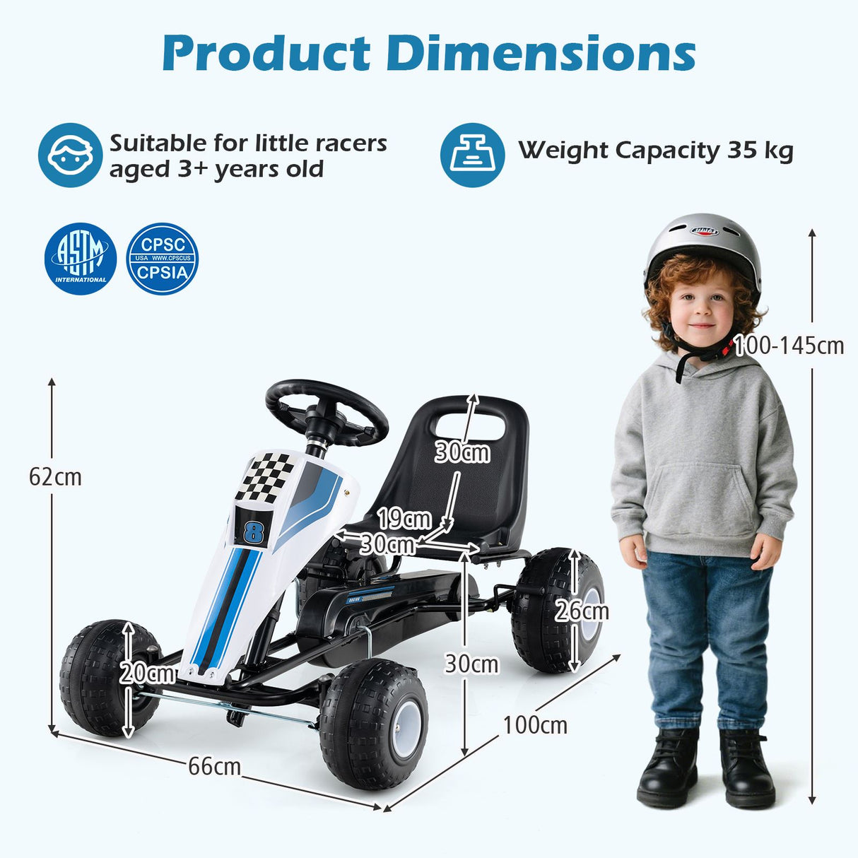 Kids Pedal Go Kart with Ergonomic Seat and Wear-Resistant Wheels for Boys and Girls