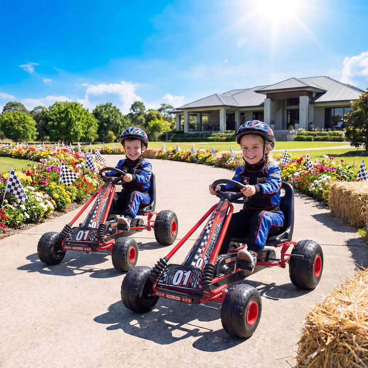 Kids Pedal Go Kart with Steering Wheel and Wear-Resistant Wheels for Boys and Girls