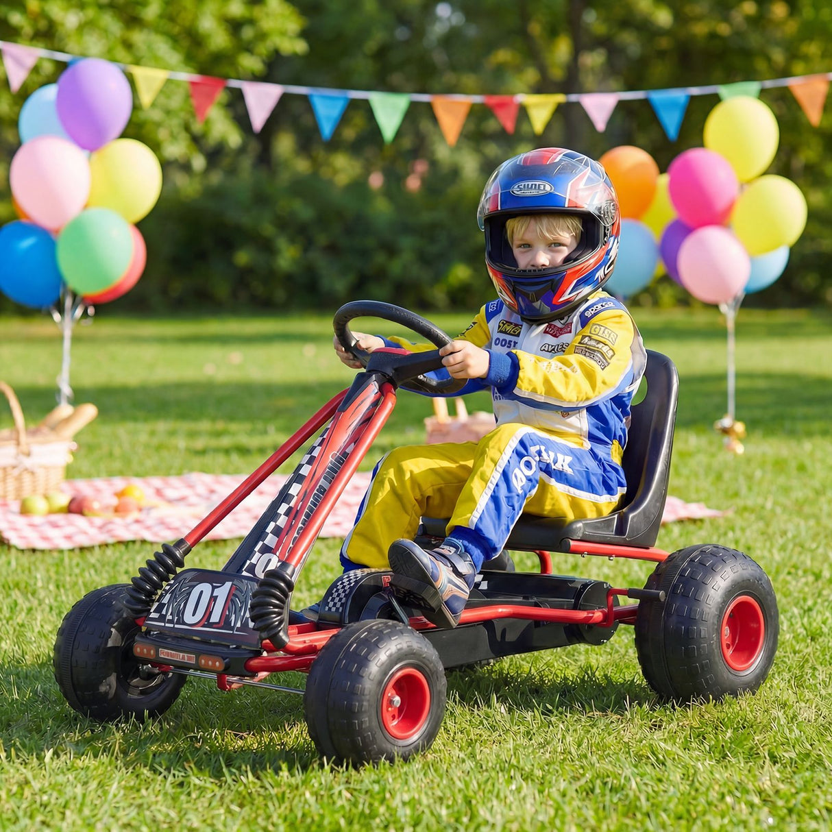 Kids Pedal Go Kart with Steering Wheel and Wear-Resistant Wheels for Boys and Girls