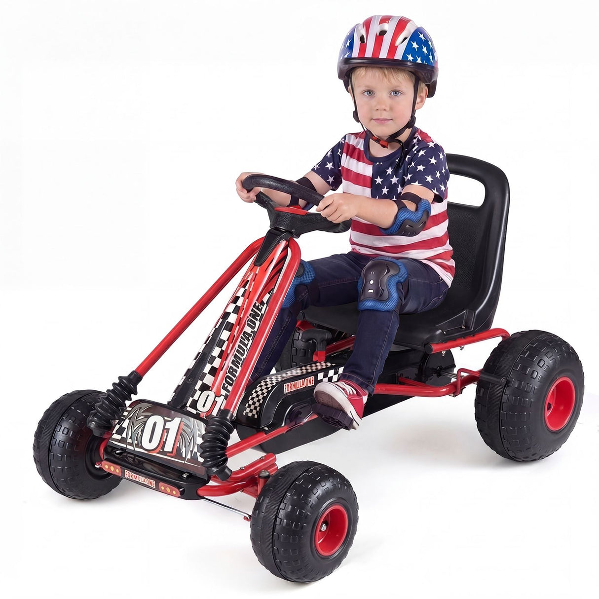 Kids Pedal Go Kart with Steering Wheel and Wear-Resistant Wheels for Boys and Girls