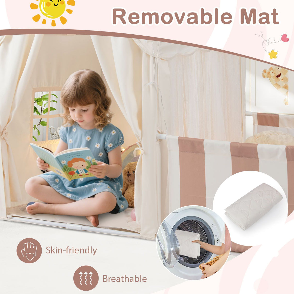 2-in-1 Kids Play Tent with Playpen and Washable Cotton Mat