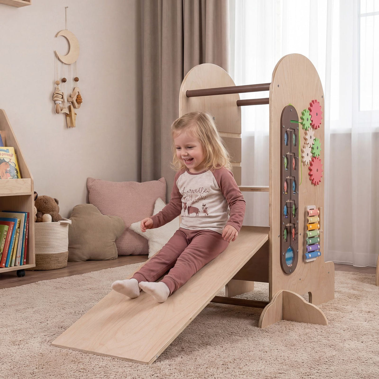 Toddler Learning Tower with Adjustable Height Chalkboard Slide and Safety Rails