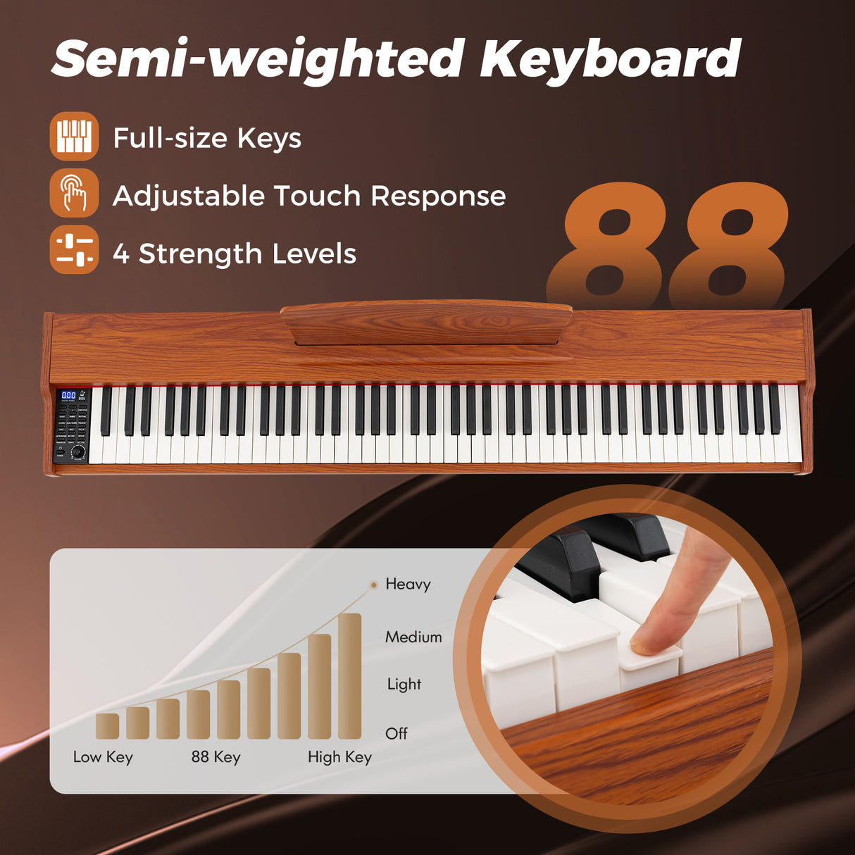 HONEY JOY 88-Key Keyboard Piano Set, Full Size Semi-weighted Digital Piano