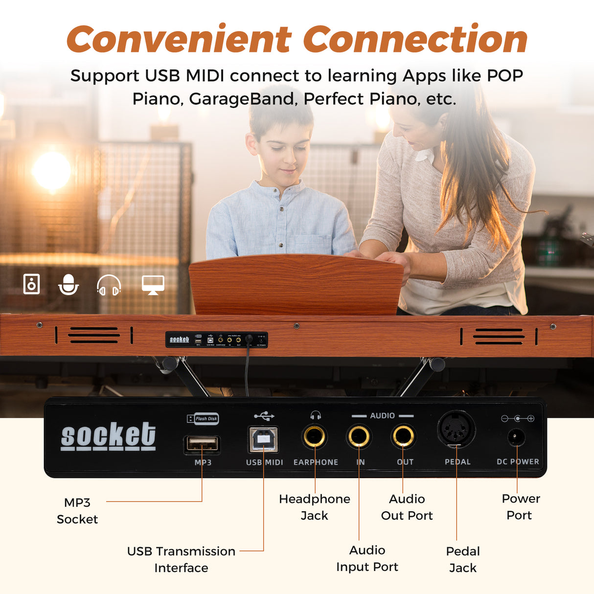 HONEY JOY 88-Key Keyboard Piano Set, Full Size Semi-weighted Digital Piano