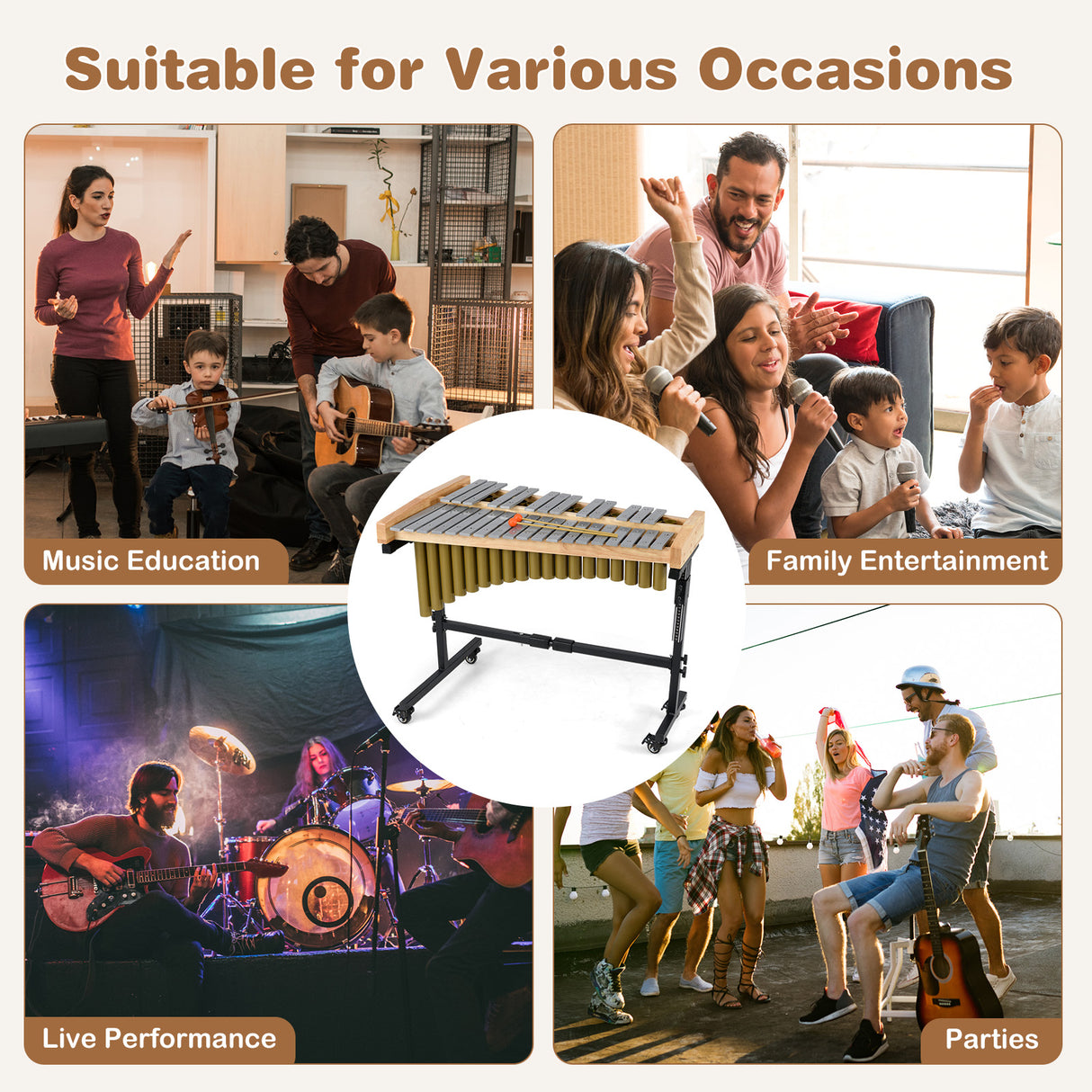 32 Note Marimba, Aluminum Xylophone, Adjustable Stand & Lockable Wheels for Beginners