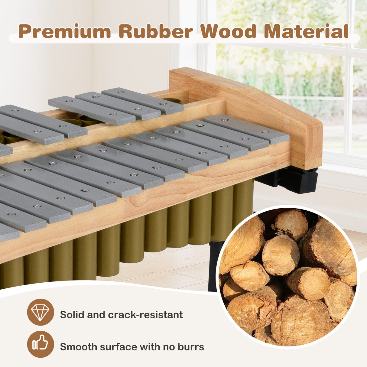 32 Note Marimba, Aluminum Xylophone, Adjustable Stand & Lockable Wheels for Beginners