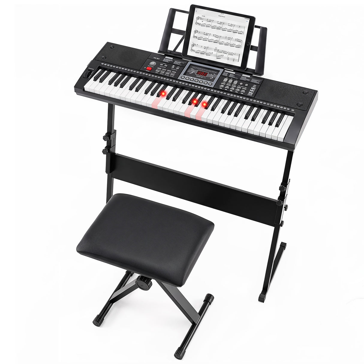 61 Key Keyboard Piano for Beginners w/ Stand, Stool, Lighted Keys