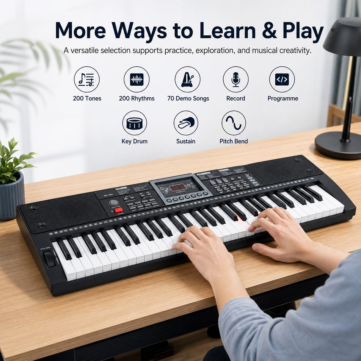 61 Key Keyboard Piano for Beginners w/ Stand, Stool, Lighted Keys