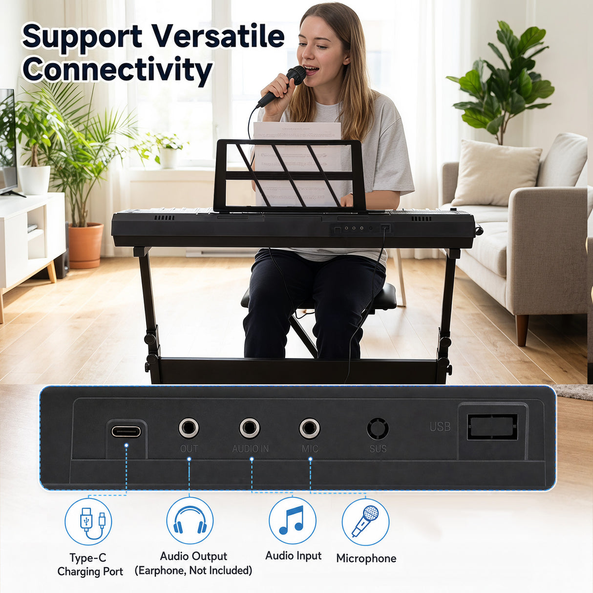 61 Key Keyboard Piano for Beginners w/ Stand, Stool, Lighted Keys