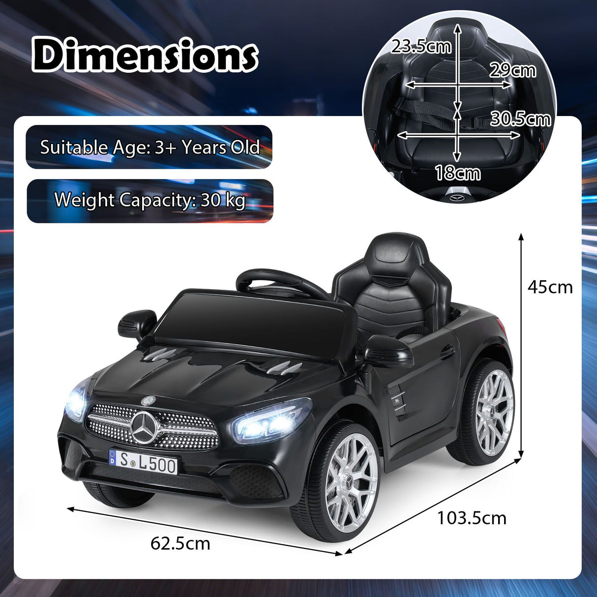 12V Licensed Mercedes Benz Kids Ride On Car with Parent Remote Control