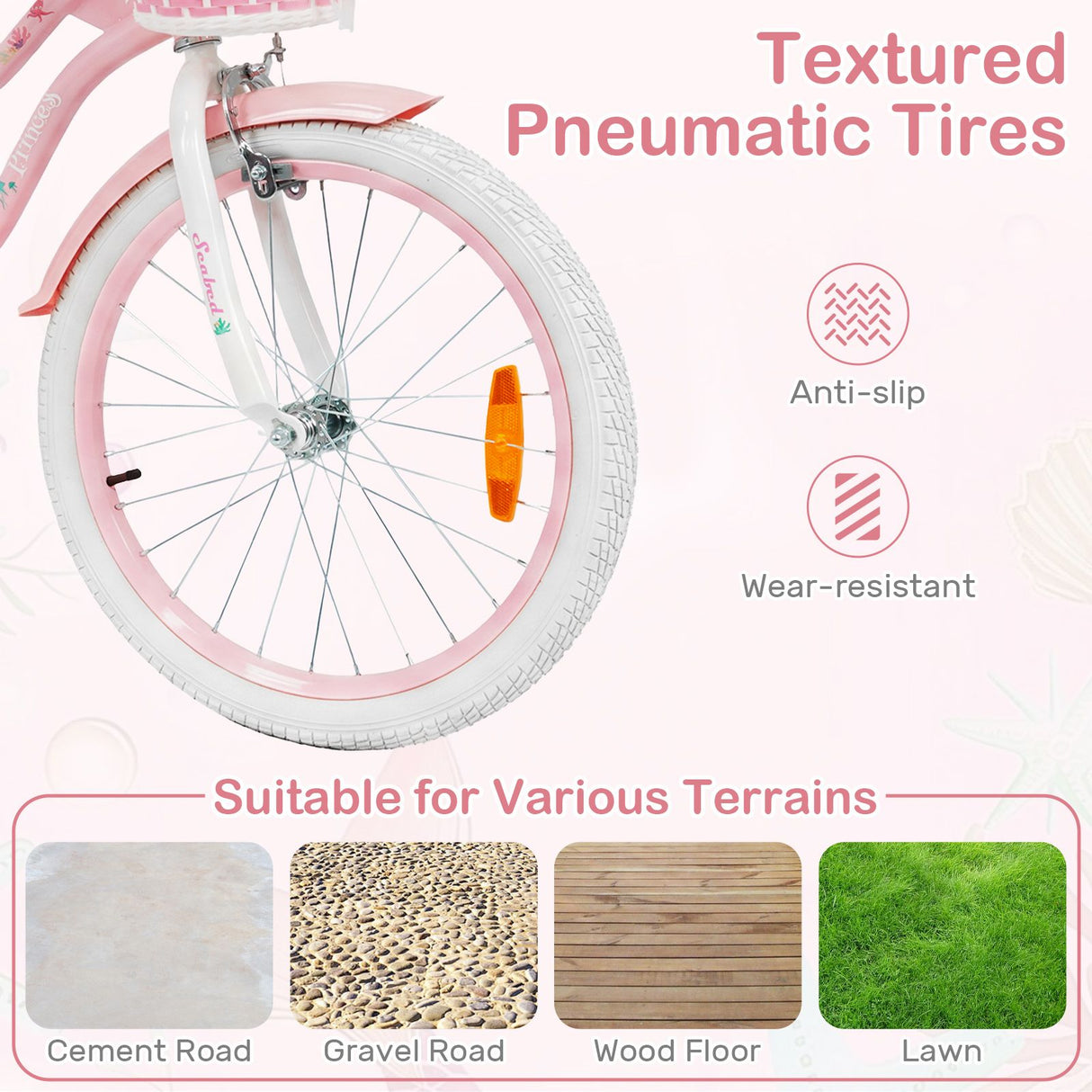 Mermaid Girls Bike with Adjustable Seat and Handlebar for Kids Aged 8+ Years Old