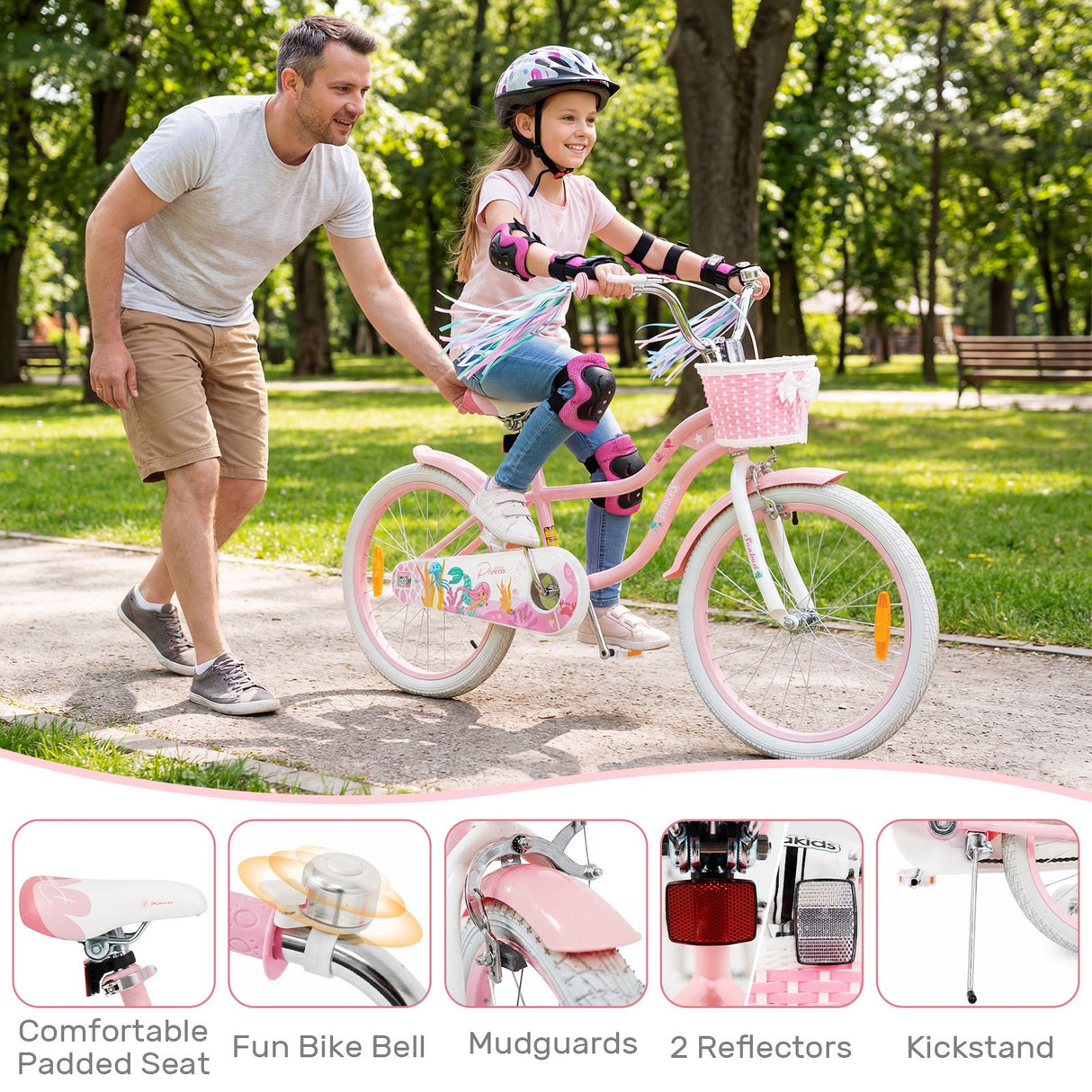 Mermaid Girls Bike with Adjustable Seat and Handlebar for Kids Aged 8+ Years Old