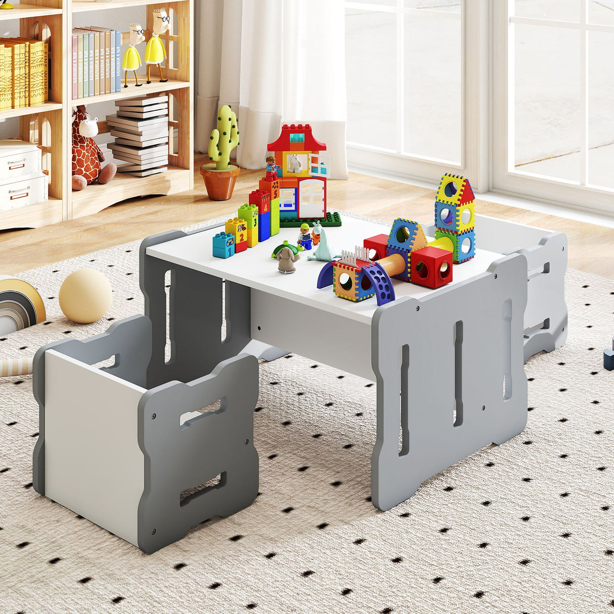 Multi-Use Toddler Furniture Set with Convertible Bench and 2 Tables
