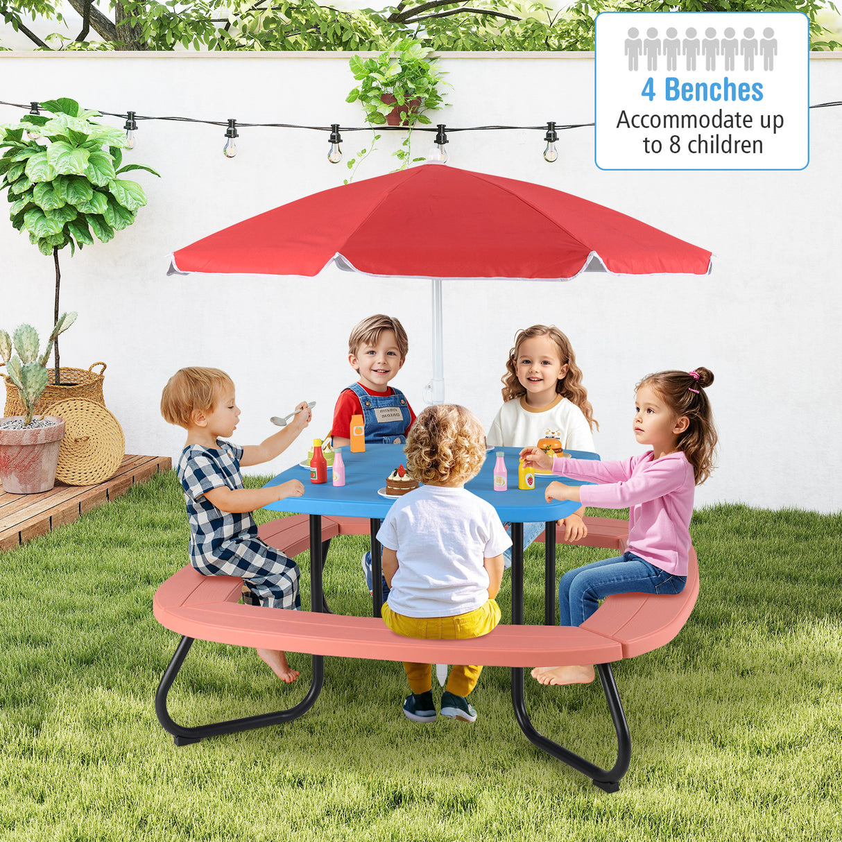 HONEY JOY 8 Person Kids Picnic Table, Outdoor Activity Table