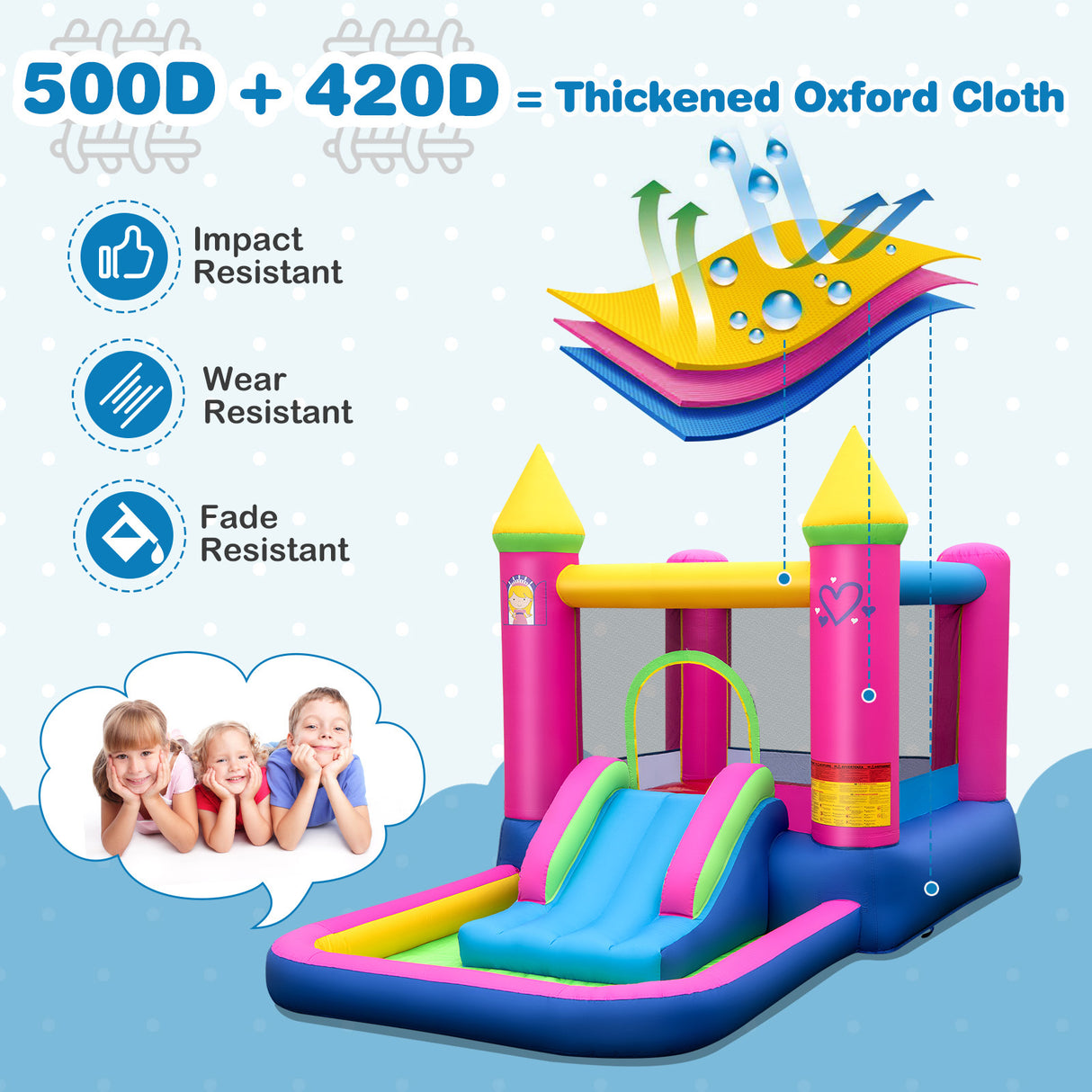 Inflatable Bounce House, 4-in-1 Kids Princess-themed Bouncer for Yard, Lawn, Party