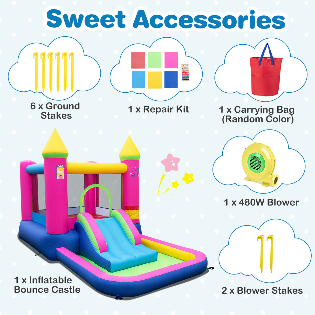 Inflatable Bounce House, 4-in-1 Kids Princess-themed Bouncer for Yard, Lawn, Party