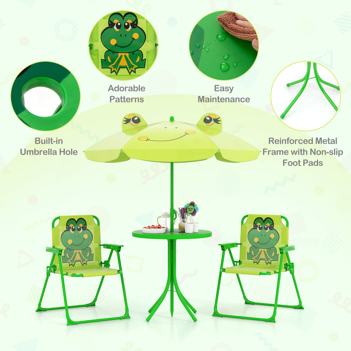 Baby Joy Toddler Outdoor Activity Table with 2 Folding Chairs & a Height Adjustable Umbrella