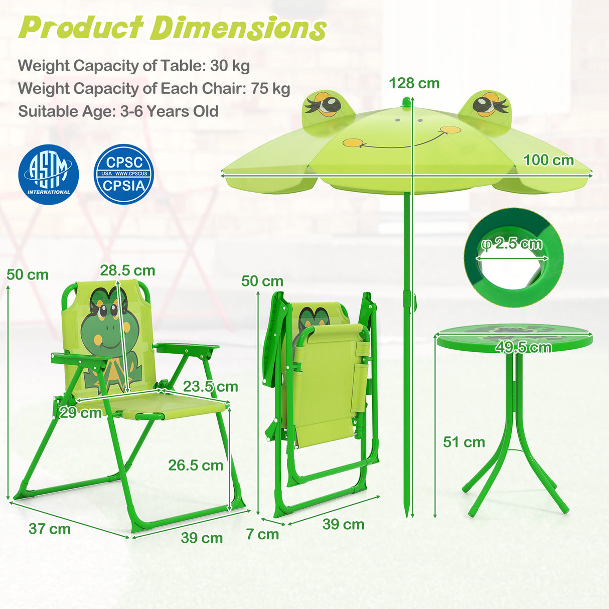 Baby Joy Toddler Outdoor Activity Table with 2 Folding Chairs & a Height Adjustable Umbrella