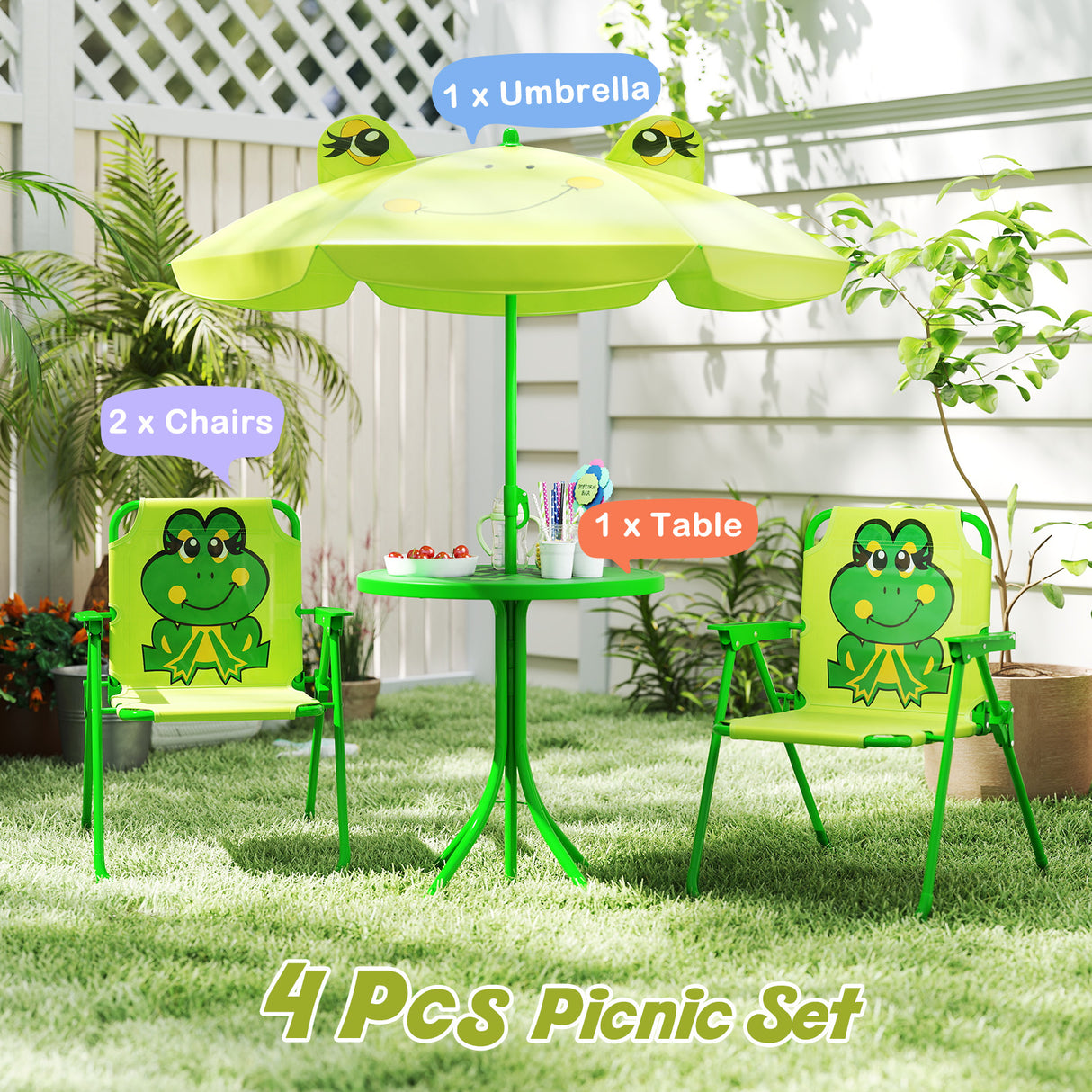 Baby Joy Toddler Outdoor Activity Table with 2 Folding Chairs & a Height Adjustable Umbrella