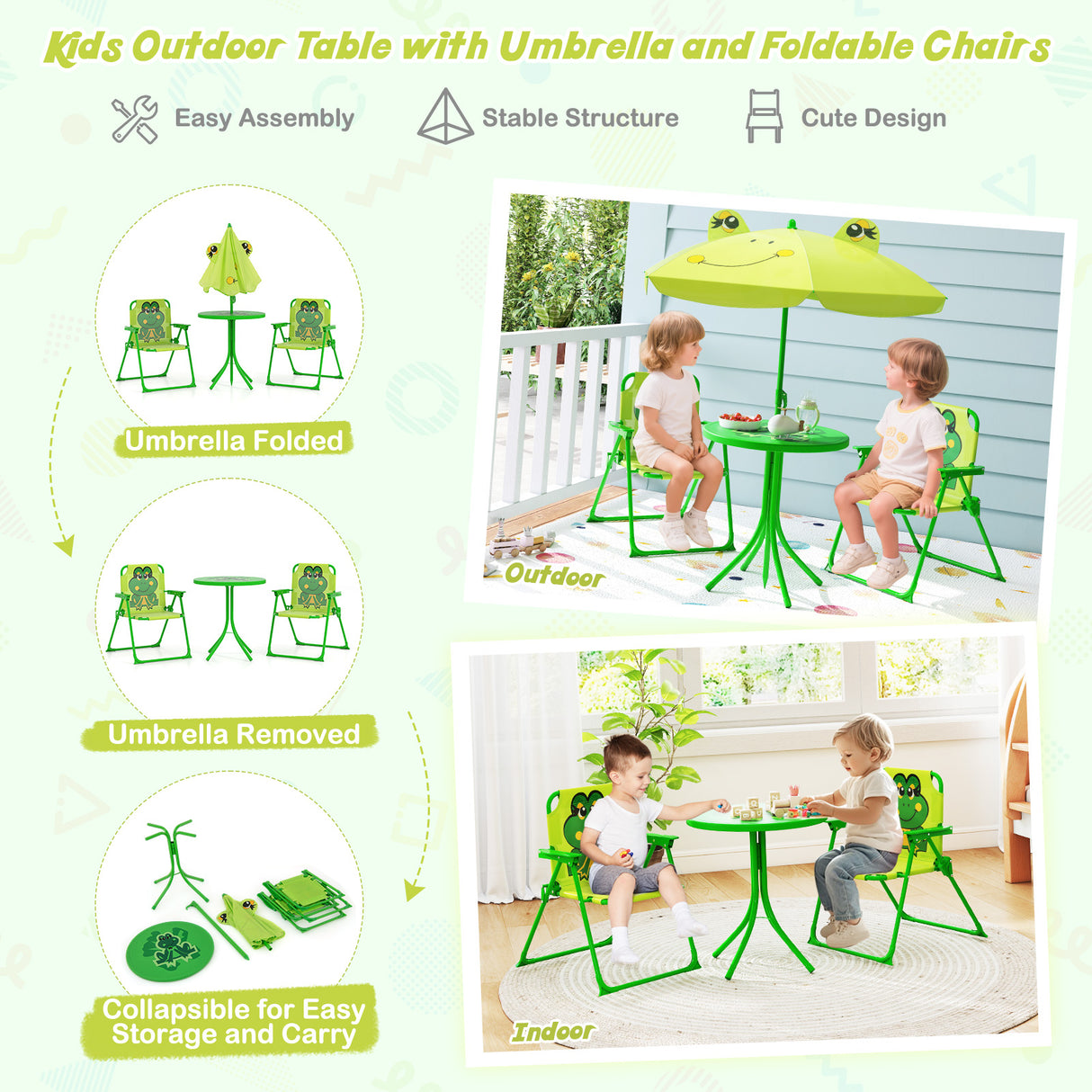 Baby Joy Toddler Outdoor Activity Table with 2 Folding Chairs & a Height Adjustable Umbrella