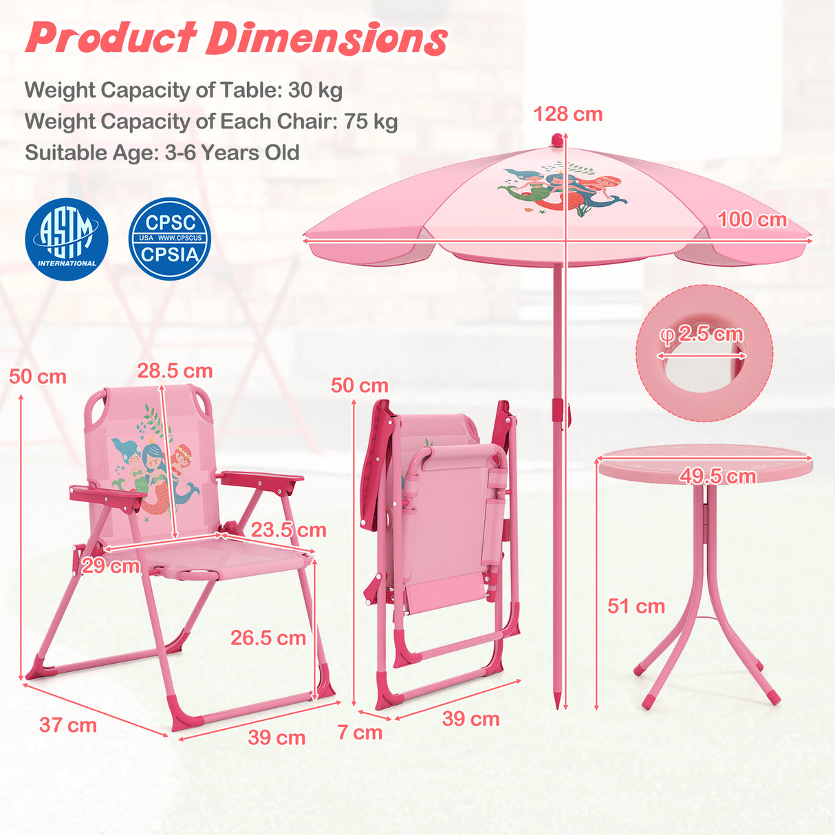 Baby Joy Toddler Outdoor Activity Table with 2 Folding Chairs & a Height Adjustable Umbrella